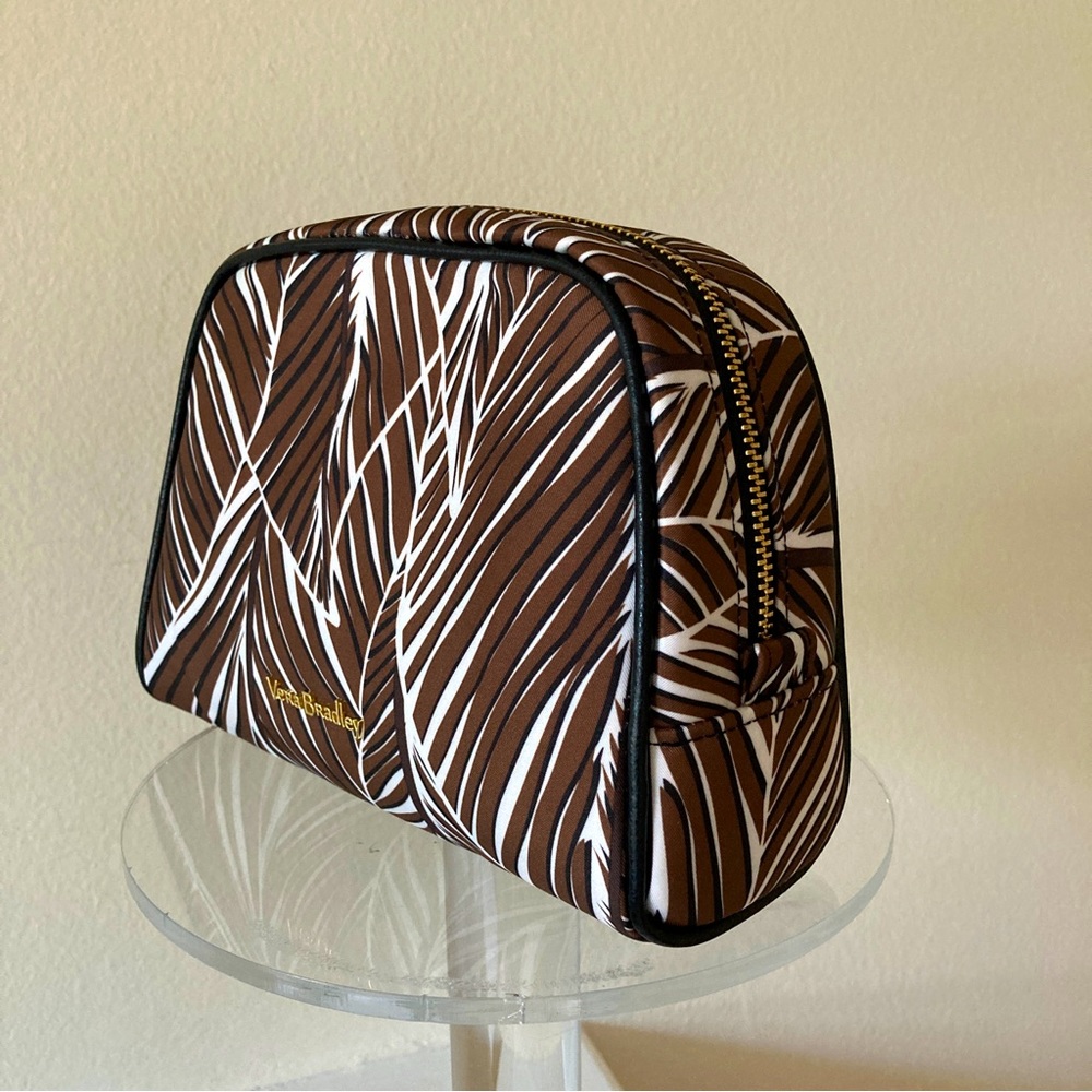 NEW Vera Bradley Large Cosmetic Case Banana Leaves Brown  Zip 8” X 5.5” X 3”